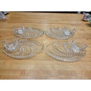 Set of 4 Vintage Federal Glass Homestead Wheat Snack Plates and Cups 8pc